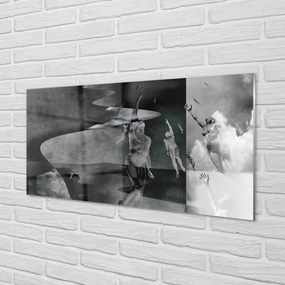 Panel szklany do Kuchni Czarno-Białe Niebo i Ludzie