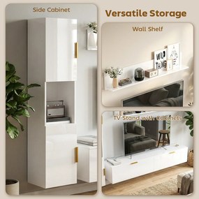 HOMCOM Wiszące RTV z uchylnymi drzwiczkami Centrum rozrywki półka ścienna szafka 180 cm biały wysoki połysk | Aosom PL
