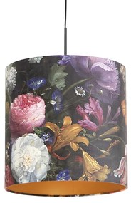 Lampa wisząca z aksamitnym abażurem kwiaty ze złotem 40 cm - Combi klasyczny/Antyczny Oswietlenie wewnetrzne