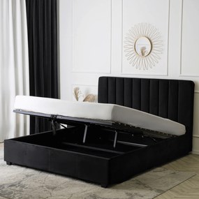 Łóżko Tapicerowane 160x200 cm ze Stelażem i Pojemnikiem Dwuosobowe MARI Welurowe Czarne