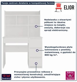 Białe prawostrone biurko z nadstawką  L5-G95