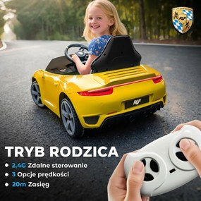 AIYAPLAY Elektryczne auto na akumulator dla dzieci z pilotem, MP3/USB, klakson, pas bezpieczeństwa — 3–5 lat, żółte