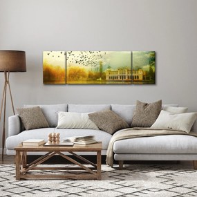 Obraz namalowanego krajobrazu z rezydencją (170x50 cm)