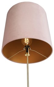 Lampa podłogowa regulowana złota/mosiądz klosz welurowy różowy 40cm - ParteWiejski/ Rustykalny / Vintage Oswietlenie wewnetrzne