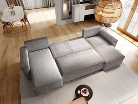 Masseno Narożnik ASPRA z funkcją spania i pojemnikiem na pościel Narozniki U, Rozkładana sofa - Brązowy, POSO 06