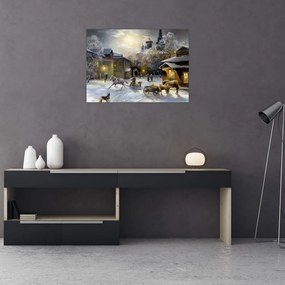 Obraz na szkle - Zimowa wioska (70x50 cm)