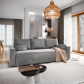 Masseno Sofa ALATRI z funkcją spania i pojemnikiem na pościel, Rozkładana sofa - Jasnoszary, MONOLITH 84