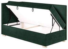Ciemnozielone narożne łóżko dziecięce ze schowkiem i materacem 90x200 cm Flexi – Ghado