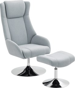HOMCOM Obrotowy fotel tapicerowany z podnóżkiem, z funkcją oparcia, fotel tapicerowany z podłokietnikami, do salonu, sypialni, Szary