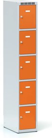 Szafka skrytkowa S6, 5 schowków, 1800 x 300 x 500 mm, zamek obrotowy, drzwi pomarańczowe