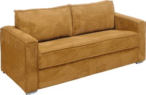 Kanapa 4-osobowa rozkładana typu express z żółtego musztardowego sztruksu - Miejsce do spania z szerokimi listewkami 160 cm - Materac 22 cm z pamięcią kształtu - LORETO