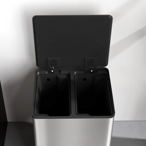 HOMCOM Kosz na śmieci z 2x30 l komorami, pokrywą Soft-Close, stal nierdzewna, srebrny | Aosom PL