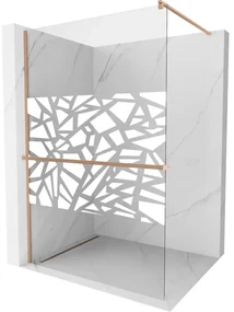 Mexen Kioto+ ścianka prysznicowa z półką Walk-in 130 x 200 cm, biały wzór, miedź szczotkowana - 800-130-121-65-85