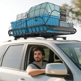 SPORTNOW Uniwersalny Bagażnik Dachowy Kosz Dachowy z Deflektorem Wiatru, do 150 kg, 116 x 92 x 11,5 cm na SUV-y i Pickupy, Czarny | Aosom PL
