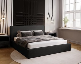 Emporius Amare łóżko dwuosobowe z pojemnikiem - łózko tapicerowane 160x200 w nowoczesnym stylu - tkanina velvet, czarny (Komodo 23)