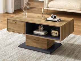 Nowoczesny stolik kawowy 100x50x46,5 cm - Otwarte półki - Płyty wiórowe - Kolor naturalny