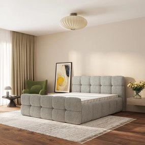 Masseno Łóżko Tapicerowane ELIZJA ze stelażem i pojemnikiem na pościel 180x200 cm - Jasnoszary, QUELLE 83