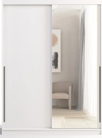 Biała przesuwna szafa z lustrem i szufladami 160 cm P9-R18