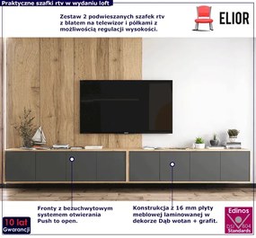 Zestaw wiszących szafek rtv dąb wotan + grafit - Avila 13X
