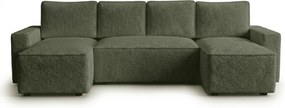 Rozkładana sofa narożna w kształcie U SMART BOUCLE 303x143 cm, ciemnozielona