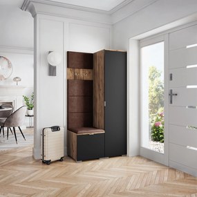 Masseno Garderoba LORI 95/181/51 cm Nowoczesna Szafa do Przedpokoju Dąb lefkas, MONOLITH 29 (Brązowy)