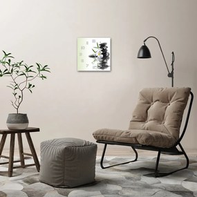 Zegar szklany kwadratowy Orchidea i kamienie