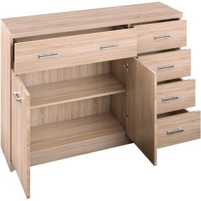 Komoda Dwudrzwiowa z Szufladami Drewniana do Salonu ELEGO 120 cm Dąb sonoma Nowoczesna