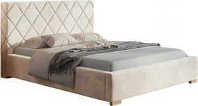 Emporius Aron łóżko tapicerowane 160x200 - pojemnik, tkanina aksamitna, nowoczesne łóżko dwuosobowe do sypialni - beżowy (Amor Velvet 4304)