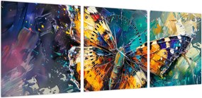 Obraz - Motyl, obraz olejny (z zegarem) (90x30 cm)