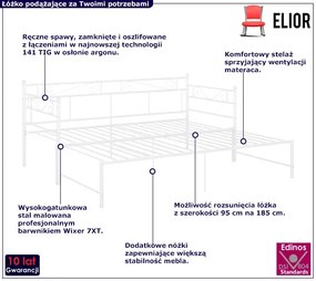 Białe metalowe łóżko rozkładane 90x200 cm - Rego