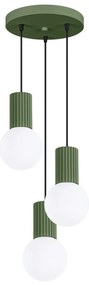 Lampa wisząca HALO 3P zielona oliwka ryflowana SOLLUX  LIGHTING