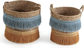 Zestaw dwóch koszyków Indie z naturalnego włókna, niebiesko-pomarańczowy.