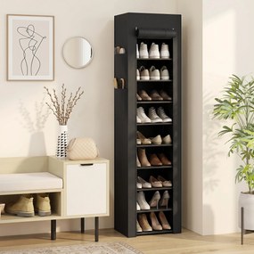 HOMCOM Regał na buty z metalu z materiałowym pokryciem chroniącym przed kurzem, do 20 par butów, 45 x 30 x 175 cm, Czarny | Aosom PL
