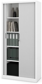 Metalowa szafa biurowa na akta z roletą DAMIAN, 900 x 1850 x 450 mm, biało-szara