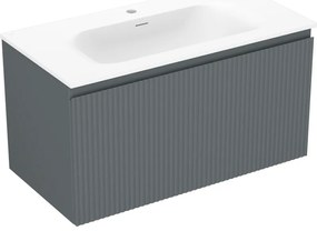 Mexen Rivel szafka łazienkowa 90 cm z umywalką Vela, 1 szuflada, ryflowana , grafit mat/biała mat - 91A20-09047-1-BF66-W23M01