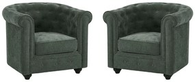Zestaw 2 foteli i z zielonej tkaniny CHESTERFIELD
