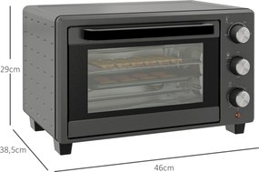 HOMCOM Minipiekarnik, 21 L Piekarnik tosterowy z 1 rusztem i 1 blachą, 3 tryby gotowania, 100 °C-230 °C, Stal nierdzewna, Szkło, Szary