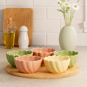 Miseczki na przekąski kwiatki na bambusowej tacy, 5 miseczek + deska