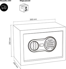 Mały sejf domowy, elektroniczny zamek na kod, na pieniądze i dokumenty, 350x250x250 mm: DORIAN