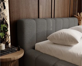Emporius Bolonia łóżko 140x200 cm - łóżko tapicerowane 140x200 w nowoczesnym stylu - pojemnik, stelaż, gruba pianka, tkanina boucle, ciemny szary (Anthology 18)