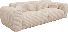 Kanapa 4-osobowa rozkładana typu express ze sztruksu w grube prążki beżowa – POGNIA