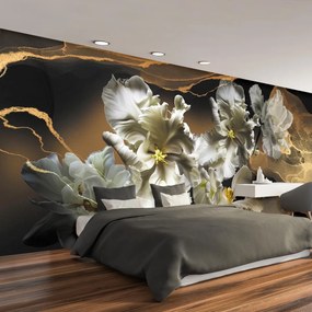 Fototapeta - Kwiaty orchidei na marmurowym tle (196x136 cm)