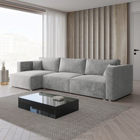 Masseno Narożnik TOLMO z funkcją spania i pojemnikiem na pościel Narozniki L, Rozkładana sofa - Jasznoszary, LUMO 65
