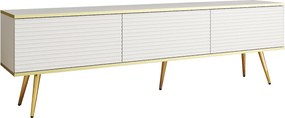 Szafka RTV z białymi listwami, złote nóżki, 175 x 30 x 52 cm, Push to Open