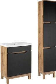 Zestaw Łazienkowy 60cm 2D Alma Słupek Dąb Wotan / Czarny Mat