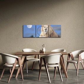 Obraz - Biały lew (z zegarem) (90x30 cm)