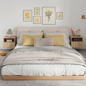 HOMCOM stolik nocny, bezuchwytowy design, otwarta półka, szuflada, montaż ścienny, jasnobrązowy