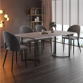 Zestaw do jadalni, stół-140×80×75cm z 4 krzesłami z regulowanymi nogami, MDF+metal+aksamit, czarny+szary