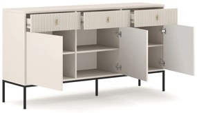 Komoda do Salonu Sypialni MARCOS 154 cm Kaszmir Ryflowana Trzydrzwiowa z Szufladami Nowoczesna