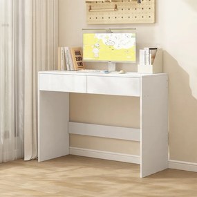 Nowoczesne białe biurko komputerowe z 2 szufladami w stylu loftowym, blat toaletowy 100 cm